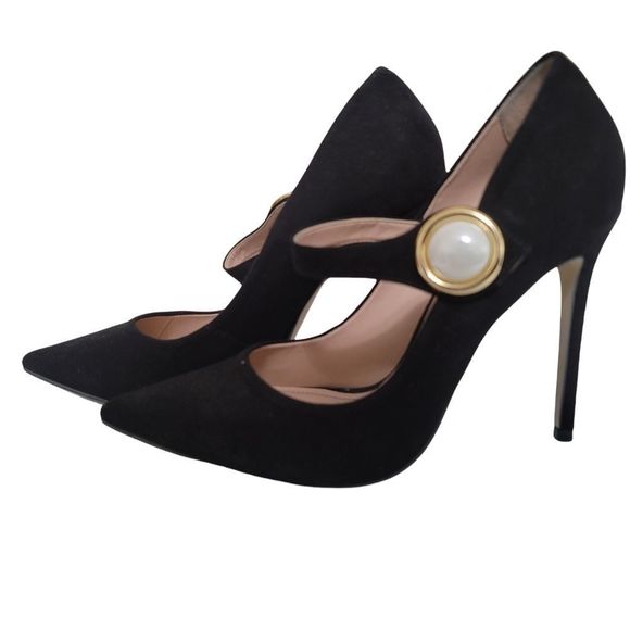 Carvel by Kurt Geiger Black Suede Pearl Pumps 39 - Picture 6 of 8